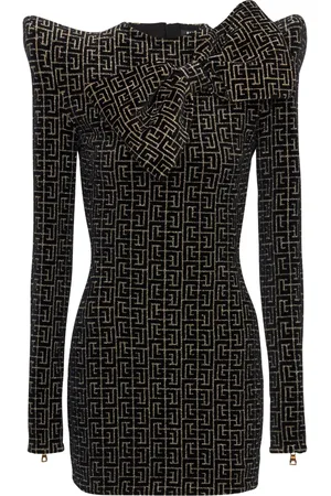 Balmain Monogram-print bow-detail minidress