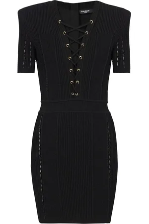 Balmain V-neck lace-up minidress
