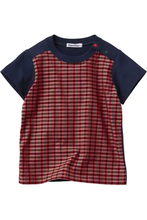 Familiar Gingham-check panel T-shirt