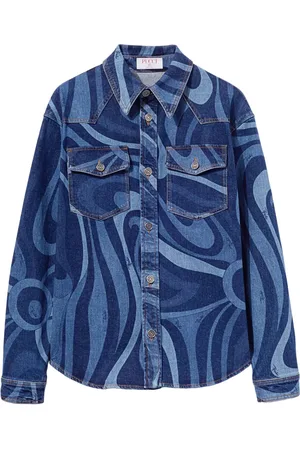 Puccini Marmo-print denim shirt