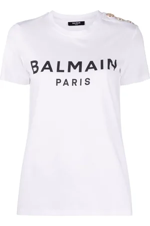 Balmain Button-embellished logo-print T-shirt