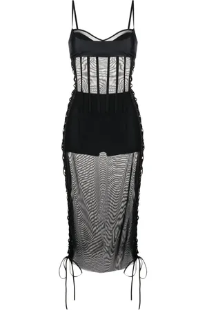 MONSE Lace-up detail mesh midi dress