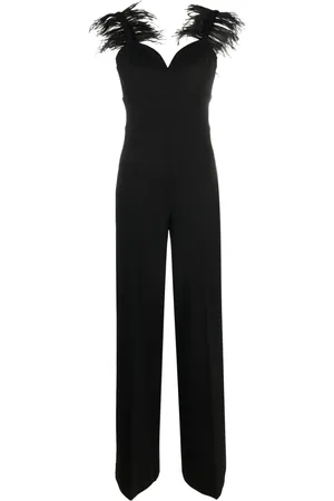 Twin-Set Feather-trim wide-leg jumpsuit