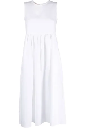 BLANCA Pleated sleeveless linen midi dress