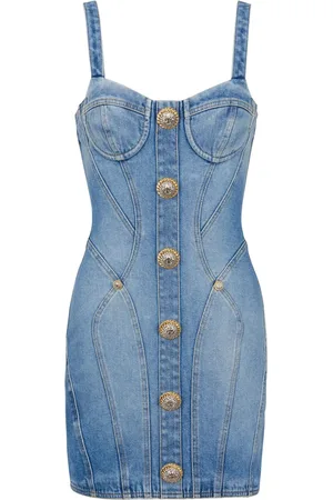 Balmain Button-embellished denim minidress