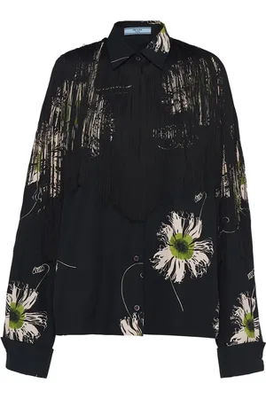 Prada Floral-print fringed shirt