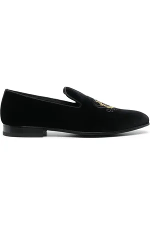 BILLIONAIRE Crest-motif velvet loafers