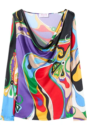 Puccini Cowl-neck abstract print blouse