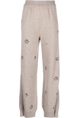 Barrie Floral-embroidered cashmere trousers
