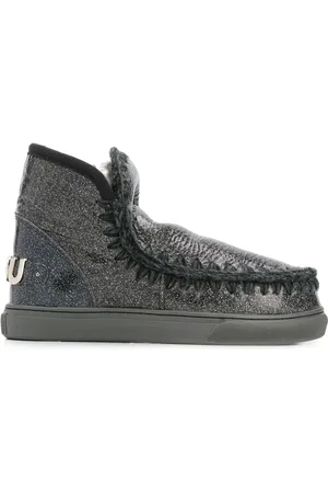 Mou Crochet stitch-trim glitter sneaker boots