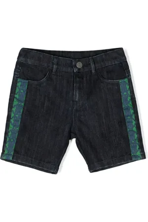 Roberto Cavalli Embroidered-logo panelled denim shorts