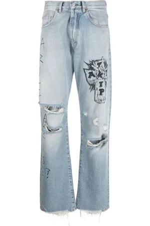ARIES Distressed-effect wide-leg jeans