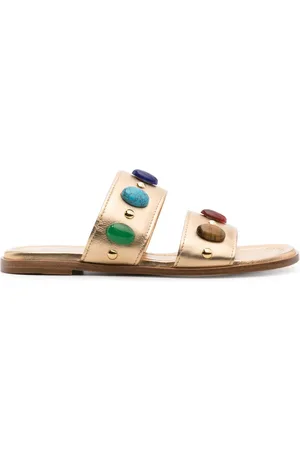 Gianvito Rossi Beaded flat leather slides