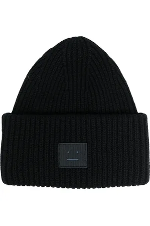 Acne Studios Face-patch ribbed knit beanie