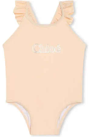 Chloé Logo-embroidered ruffled swimsuit
