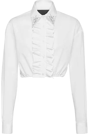 Philipp Plein Cropped ruffled cotton shirt