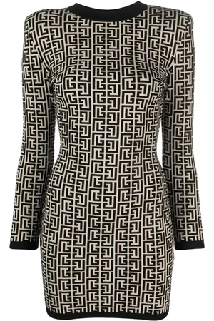 Balmain Monogram-print wool-blend dress