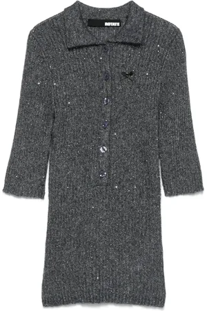 ROTATE Sequin knit polo shirt