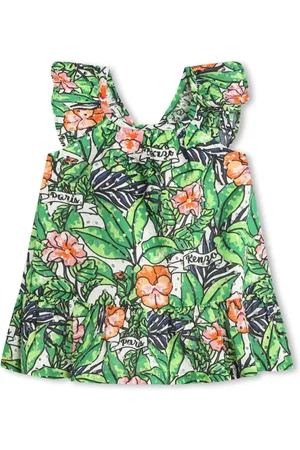 Kenzo Floral-motif ruffled flared dress