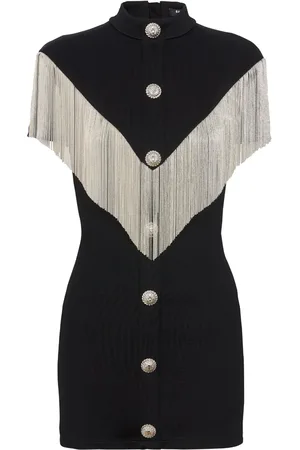 Balmain High-neck fringed minidress