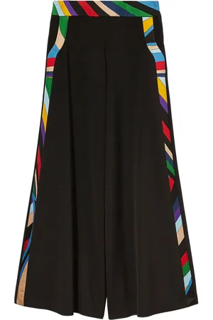 Puccini Iride-print trim palazzo trousers