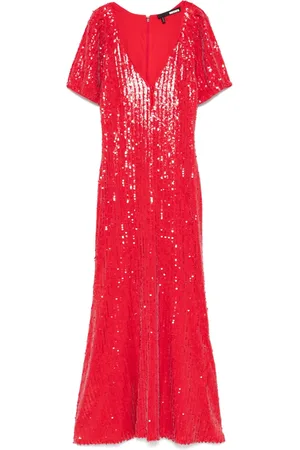 ROTATE Sequins V-neck midi dress