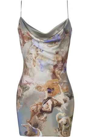 Balmain Sky-print cowl-neck minidress