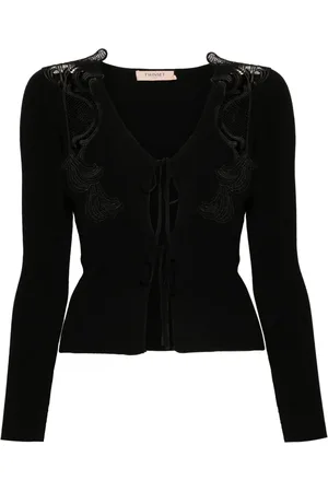 Twin-Set Lace-panels ribbed-knit cardigan