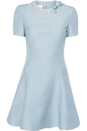 VALENTINO GARAVANI Crystal-neckline flared dress