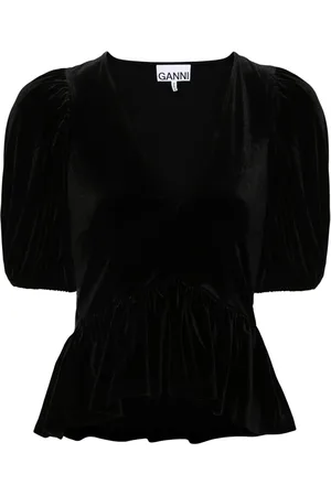 Ganni V-neck velvet blouse