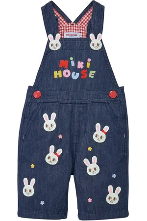 Miki House Rabbit-embroidered cotton overalls