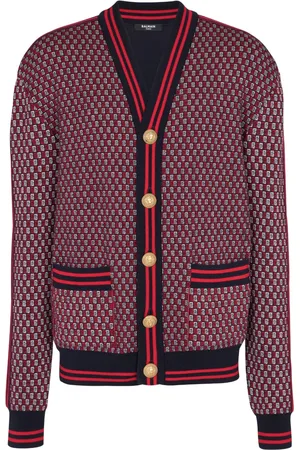 Balmain Monogram-print checked wool cardigan