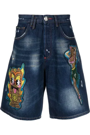 Philipp Plein Patch-detail knee-length denim shorts