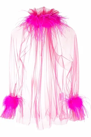 Styland Feather-trim sheer blouse
