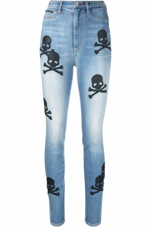 Philipp Plein Skull-patches high-waisted skinny jeans