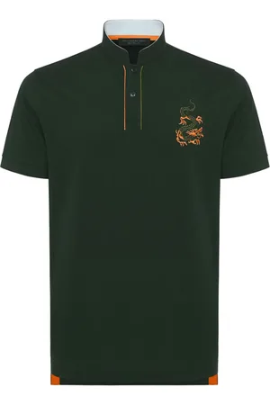 SHANGHAI TANG Dragon-embroidery cotton polo shirt
