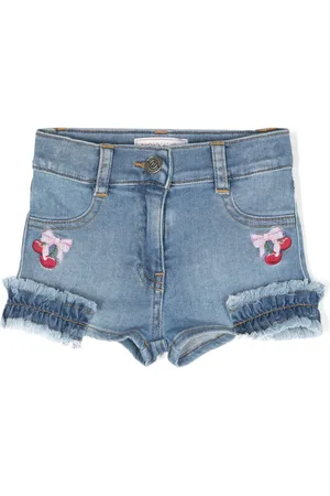 MONNALISA Logo-embroidered denim shorts