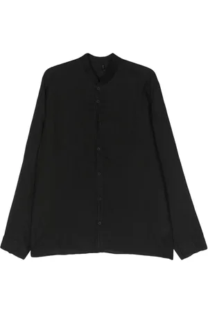 TRANSIT Ribbed-band collar linen shirt