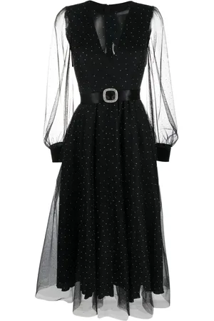 NISSA Crystal-embellished belted-waist dress