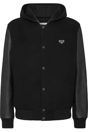 Philipp Plein Leather sleeves hooded bomber jacket
