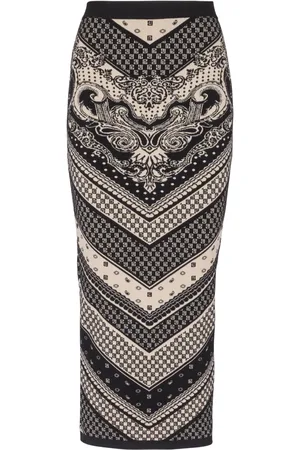 Balmain Monogram-pattern knitted pencil skirt