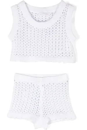 MONNALISA Open-knit scallop-hem shorts set