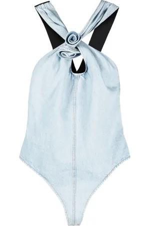 COPERNI Floral-appliqu?? denim bodysuit