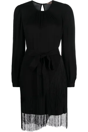 Twin-Set Fringed crepe mini dress