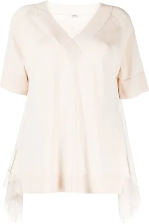 GOEN.J Lace-trim V-neck T-shirt