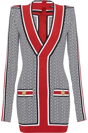 Balmain V-neck monogram knitted minidress