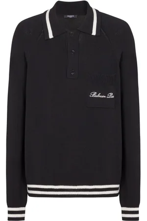 Balmain Logo-embroidered long-sleeved polo shirt