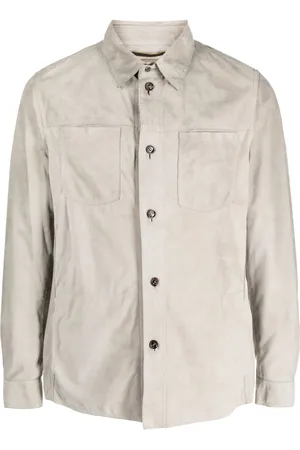 MOORER Long-sleeve leather overshirt