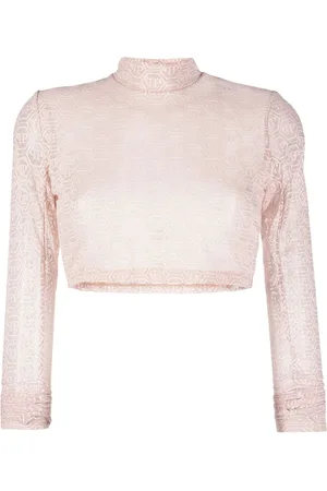 Philipp Plein Monogram cropped tulle top