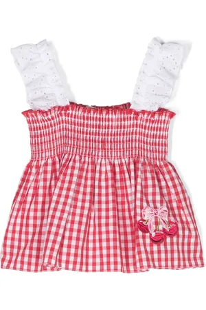 MONNALISA Embroidered checked tunic top